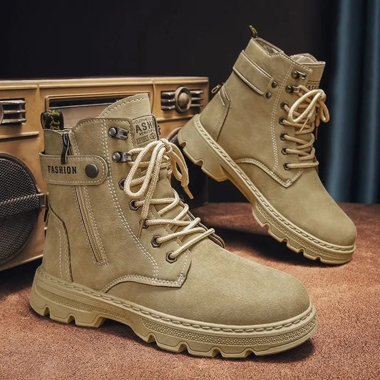 Men's Waterproof High-Top Work Boots - Anti-Slip Zipper Hiking Shoes