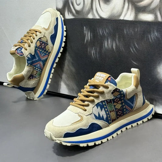 Men's Leather Platform Sneakers - Designer Casual Sports Shoes